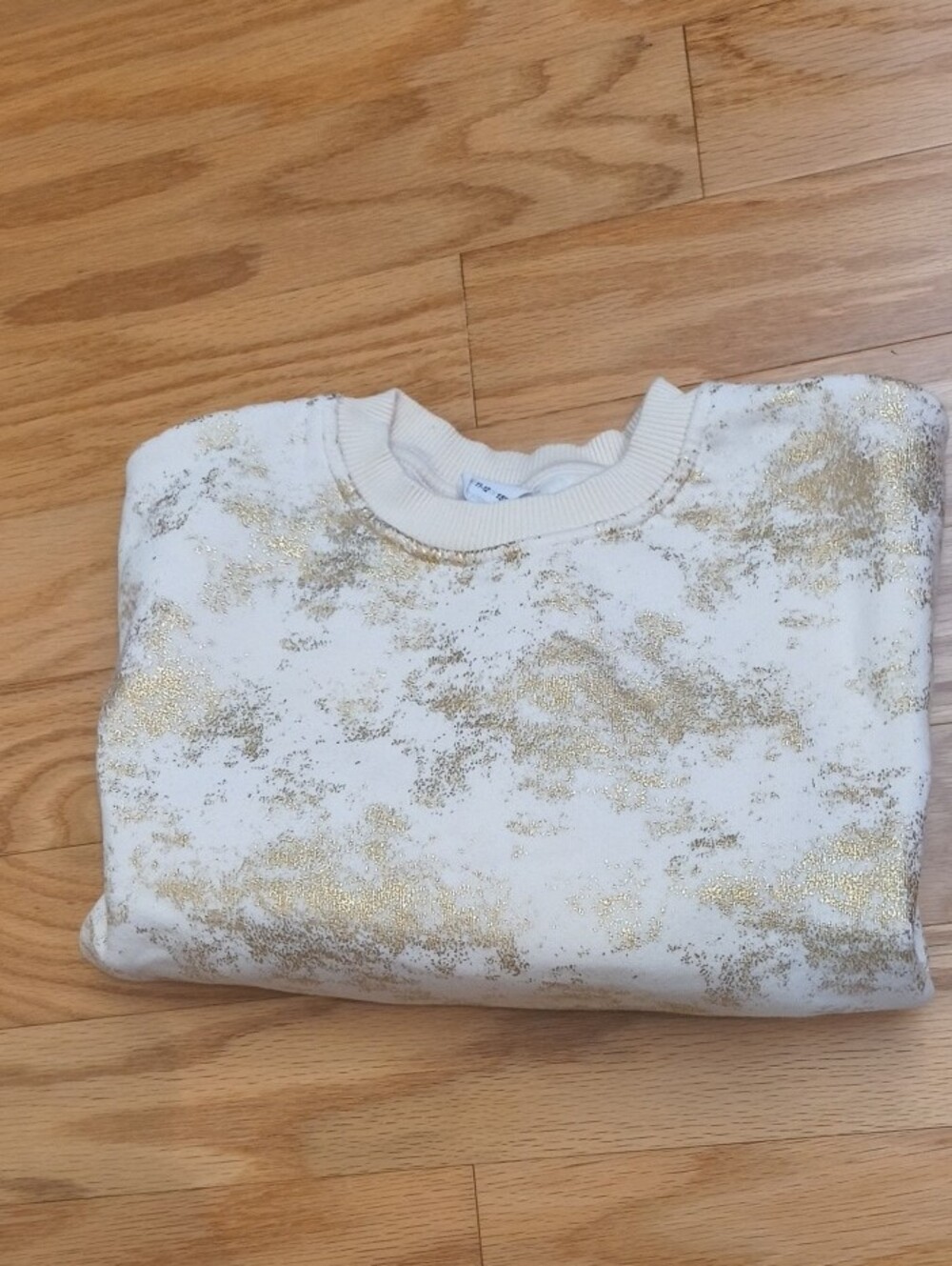 Zara Cream Crewneck Cropped Sweatshirt Gold Metallic Size 13/14 EUC - Picture 4 of 4